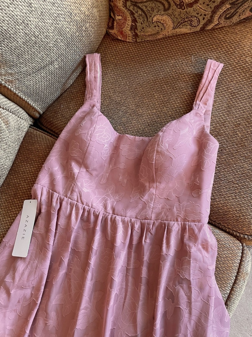 Azazie Dusty Rose Floral Midi Dress - Picture 7 of 7